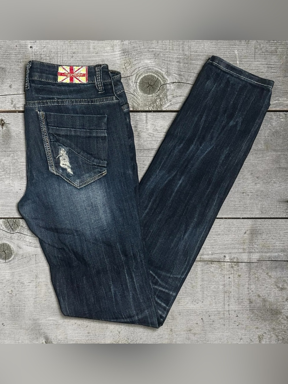 Machine Nouvelle Mode Distressed Skinny Jeans Size 7 USA 29 Dark Wash Ripped Y2K